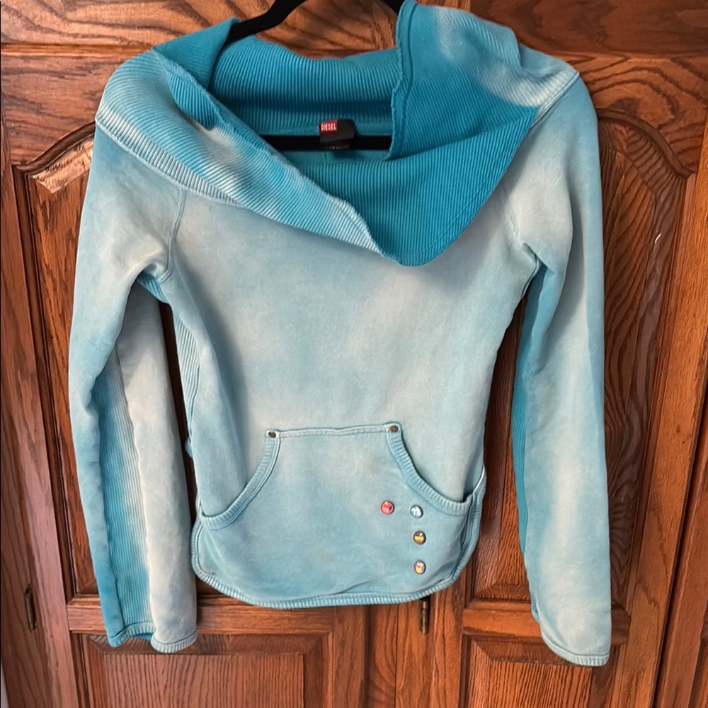 Diesel sweatshirt with Cowl neck, sparkly stripe and button details.